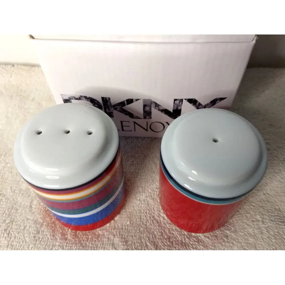 Lenox DKNY Urban Essentials Cherry Salt & Pepper Shakers Stackable Red - Stripes